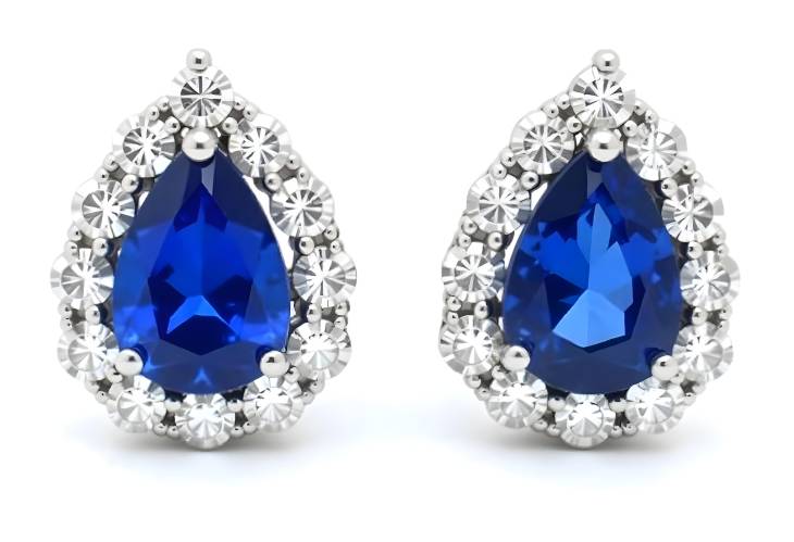 Stunning Pear Cut Blue Sapphire and Diamond Earrings